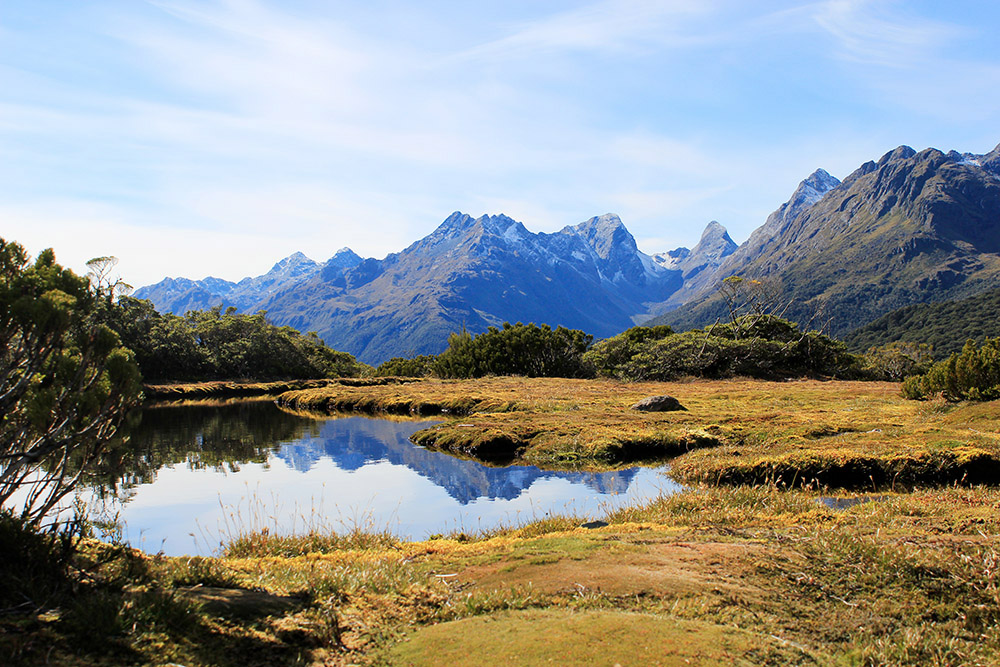 Aussicht von einem Berg auf Berge und Wasser - Tolle Fotos von Neuseelands vielfältiger Landschaft und Flora und Fauna vom Fotografen und Grafikdesigner Markus Wülbern